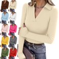 thumbnail image 1 of Kamentoy Women's V Neck Polo Shirts Long Sleeve Collared Business Fall Tunic Tops, Casual Ladies Polo, Knit Tee, Trendy Work Outfits, Golf Shirts, 1 of 8