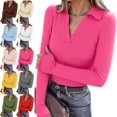 thumbnail image 1 of Kamentoy Women's V Neck Polo Shirts Long Sleeve Collared Business Fall Tunic Tops, Casual Ladies Polo, Knit Tee, Trendy Work Outfits, Golf Shirts, 1 of 8