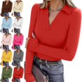 thumbnail image 1 of Kamentoy Women's V Neck Polo Shirts Long Sleeve Collared Business Fall Tunic Tops, Casual Ladies Polo, Knit Tee, Trendy Work Outfits, Golf Shirts, 1 of 8