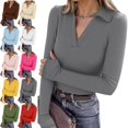 thumbnail image 1 of Kamentoy Women's V Neck Polo Shirts Long Sleeve Collared Business Fall Tunic Tops, Casual Ladies Polo, Knit Tee, Trendy Work Outfits, Golf Shirts, 1 of 8