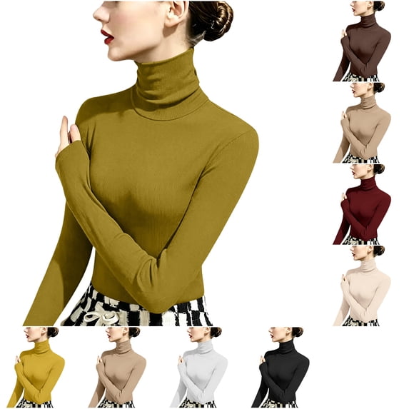 Kamentoy Womens Long Sleeve Shirts Basic Turtleneck Ribbed Thermal Underwear Tops | Slim Fit Base Layers Tee, Tight Undershirts, Going Out T-shirts