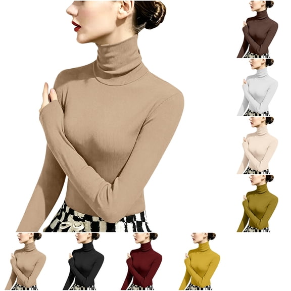 Kamentoy Womens Long Sleeve Shirts Basic Turtleneck Ribbed Thermal Underwear Tops | Slim Fit Base Layers Tee, Tight Undershirts, Going Out T-shirts