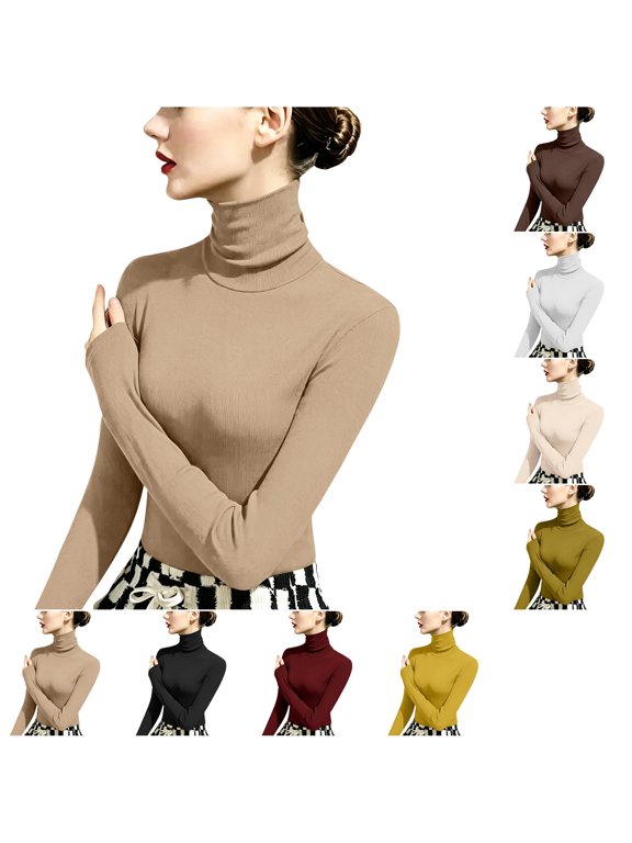 Womens Long Sleeve Shirts Basic Turtleneck Ribbed Thermal Underwear Tops | Slim Fit Base Layers Tee, Tight Undershirts, Going Out T-shirts