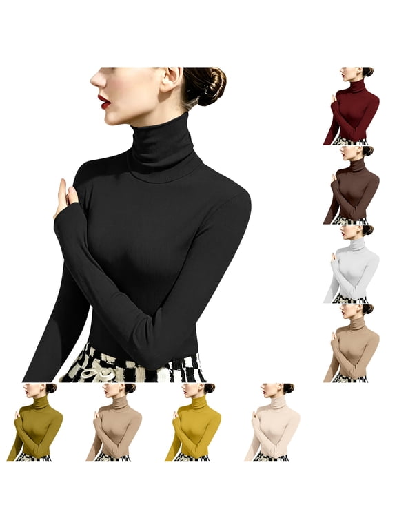 Womens Long Sleeve Shirts Basic Turtleneck Ribbed Thermal Underwear Tops | Slim Fit Base Layers Tee, Tight Undershirts, Going Out T-shirts