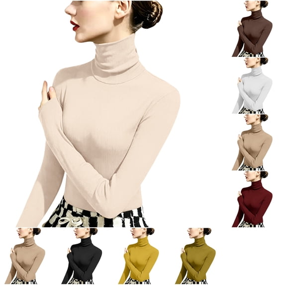 Kamentoy Womens Long Sleeve Shirts Basic Turtleneck Ribbed Thermal Underwear Tops | Slim Fit Base Layers Tee, Tight Undershirts, Going Out T-shirts