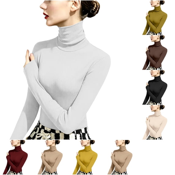 Kamentoy Womens Long Sleeve Shirts Basic Turtleneck Ribbed Thermal Underwear Tops | Slim Fit Base Layers Tee, Tight Undershirts, Going Out T-shirts