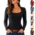 thumbnail image 1 of Kamentoy Womens Ribbed Long Sleeve Shirts Y2K Square Neck Slim Fit Tee Top | Casual Ribbed Knit Slim Fit Tops Fall Basic Business Work Tee, 1 of 7