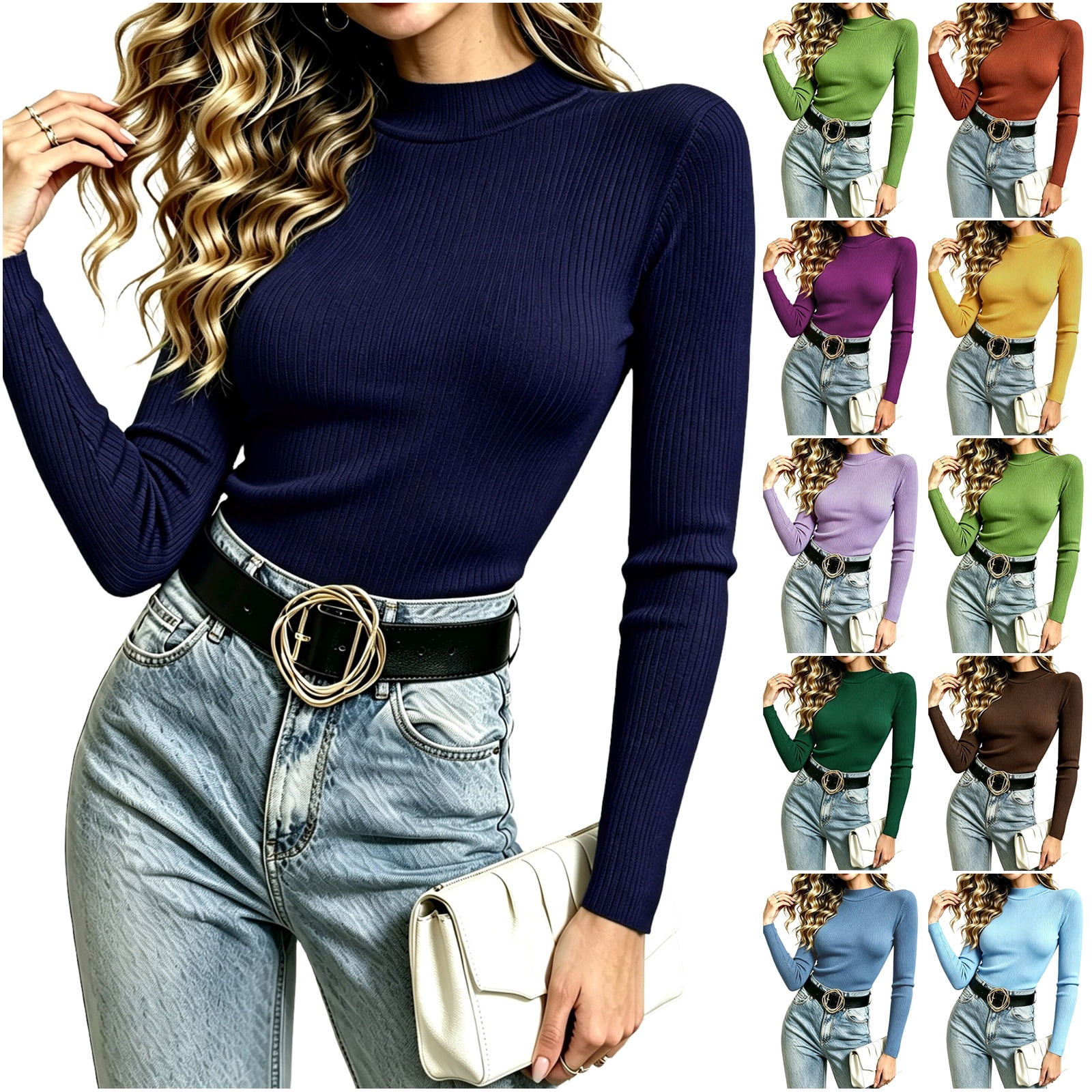 Kamentoy Womens Turtleneck Tops Slim Fit Long Sleeve Shirts for Women ...
