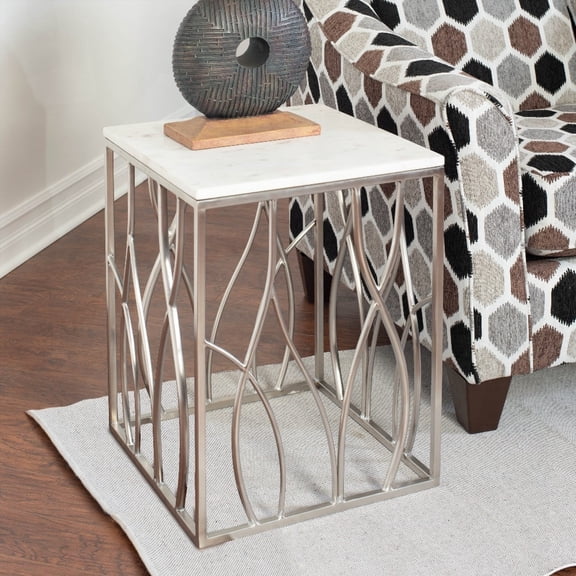 Kameral Square Marble End Table with Elegant Stainless Steel Base
