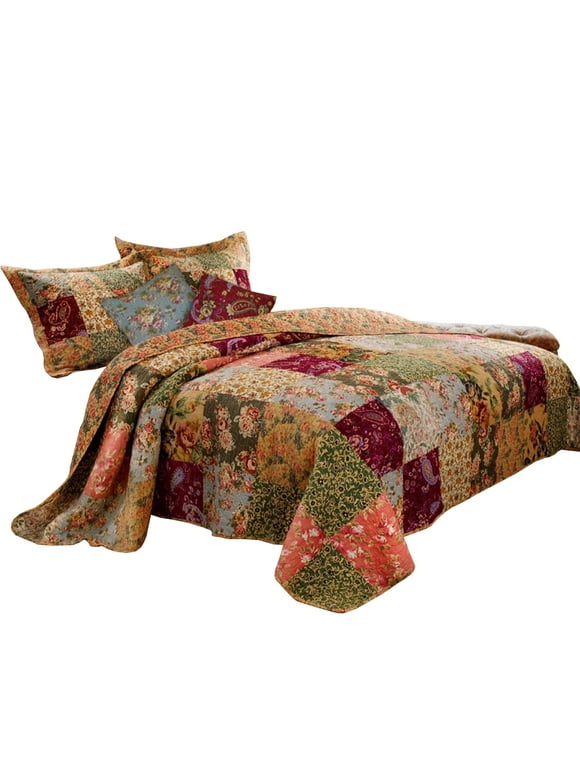 Kamet 5 Piece Fabric King Size Quilt Set with Floral Prints, Multicolor