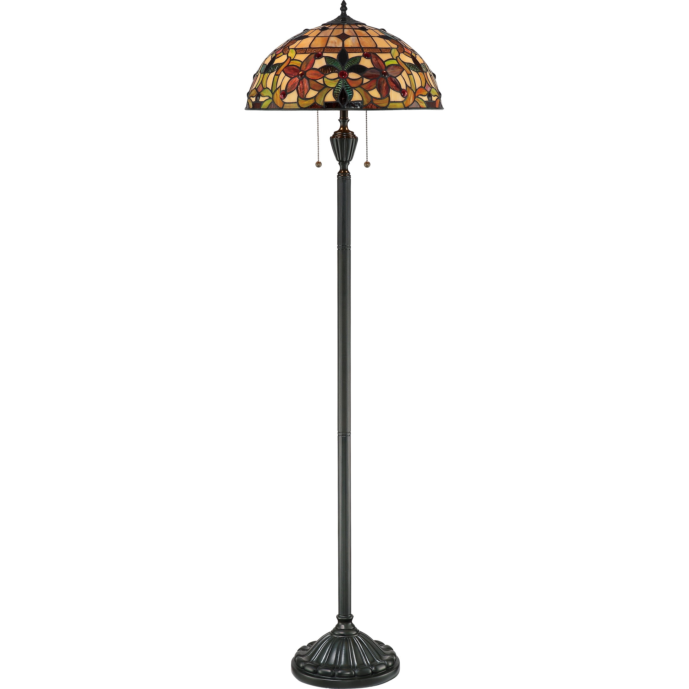 Vintage Bronze Stained Glass Art Nouveau Floor Lamp