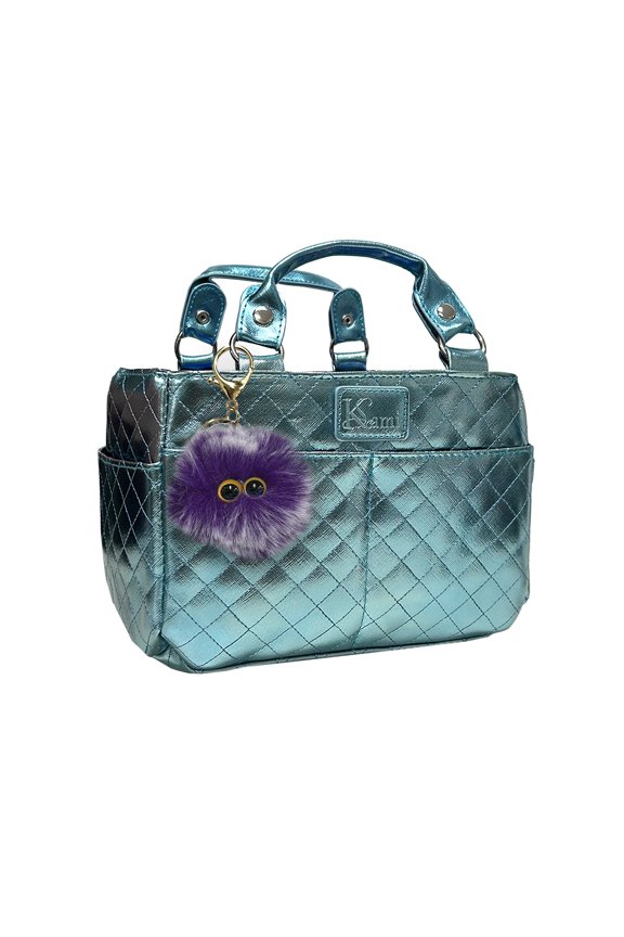 Kami-So Ice Skating Rink Tote (Aquamarine) with Fluffy Keychain (Purple)