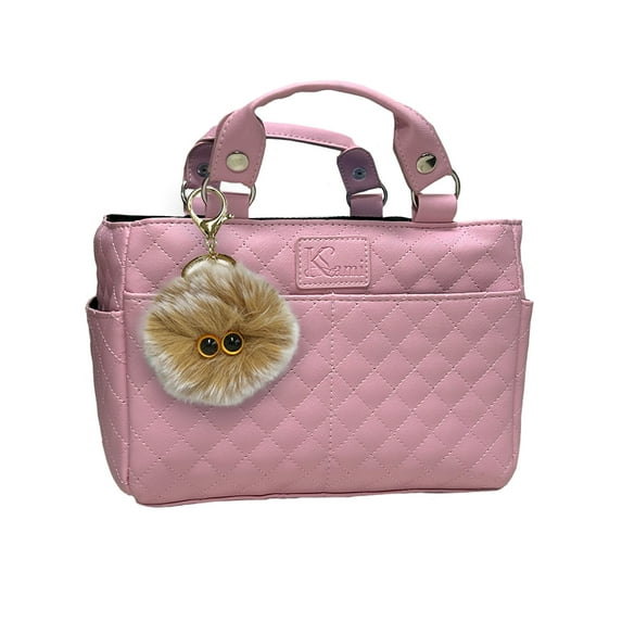 Kami-So Ice Skating Rink Tote (Baby Pink) with Fluffy Keychain (Gold)