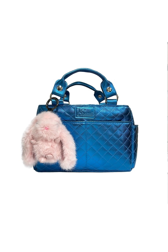 Kami-So Ice Skating Rink Tote (Bahama Blue) with Bunny Keychain (Pink)