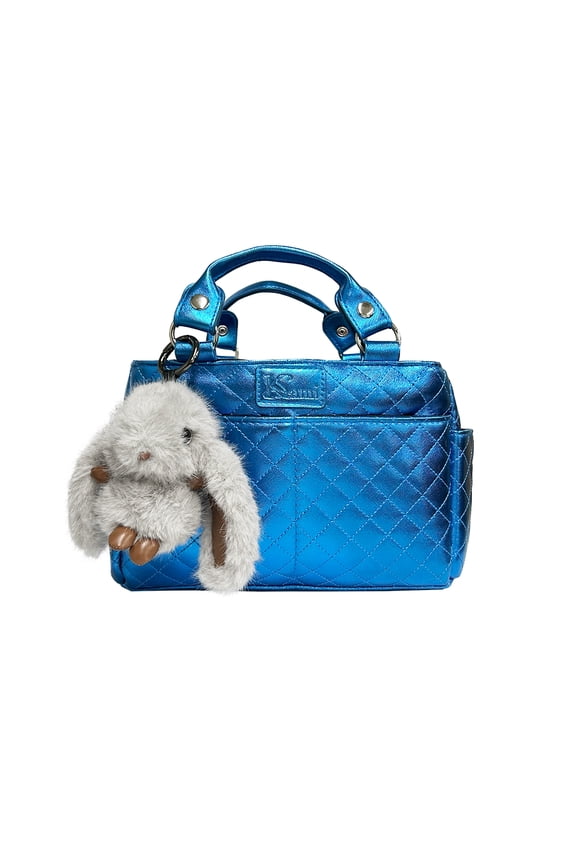 Kami-So Ice Skating Rink Tote (Bahama Blue) with Bunny Keychain (White)