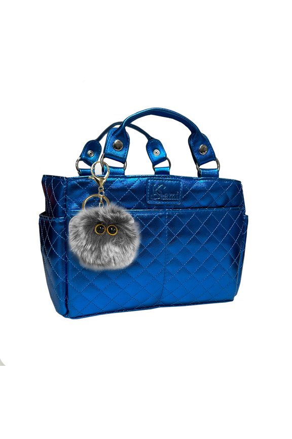 Kami-So Ice Skating Rink Tote (Bahama Blue) with Fluffy Keychain (Gray)