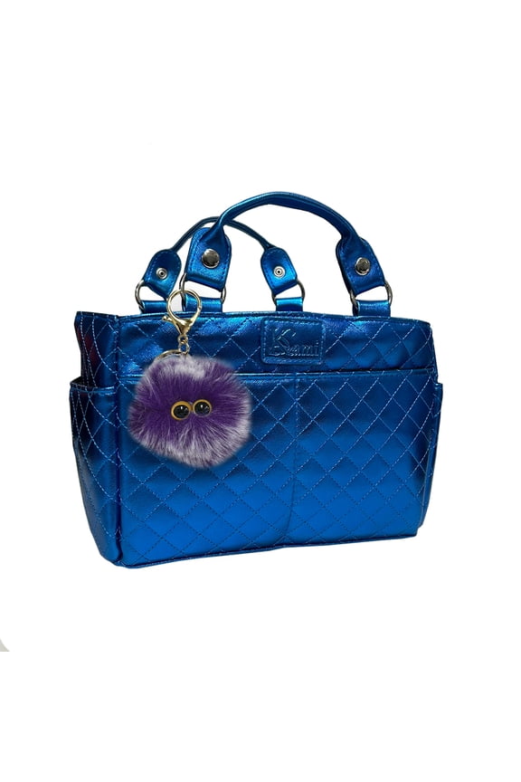 Kami-So Ice Skating Rink Tote (Bahama Blue) with Fluffy Keychain (Purple)