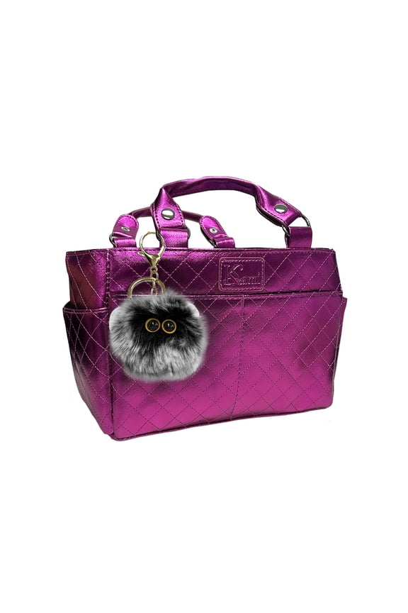 Kami-So Ice Skating Rink Tote (Metal Fuchsia) with Fluffy Keychain (Black)