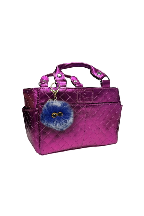 Kami-So Ice Skating Rink Tote (Metal Fuchsia) with Fluffy Keychain (Blue)