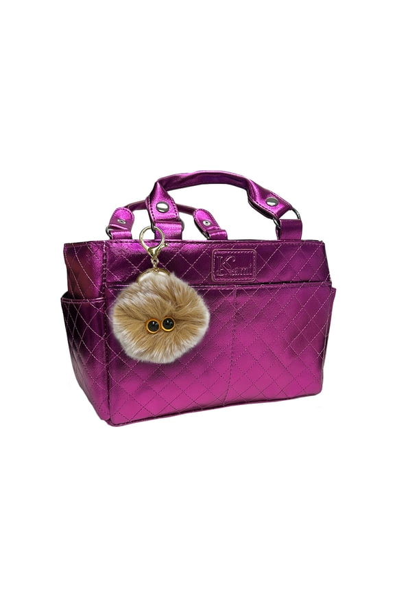 Kami-So Ice Skating Rink Tote (Metal Fuchsia) with Fluffy Keychain (Gold)