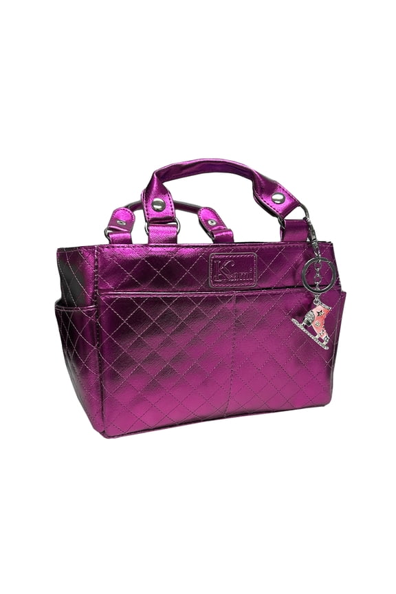 Kami-So Ice Skating Rink Tote (Metal Fuchsia) with Pink Crystal Skate Keychain