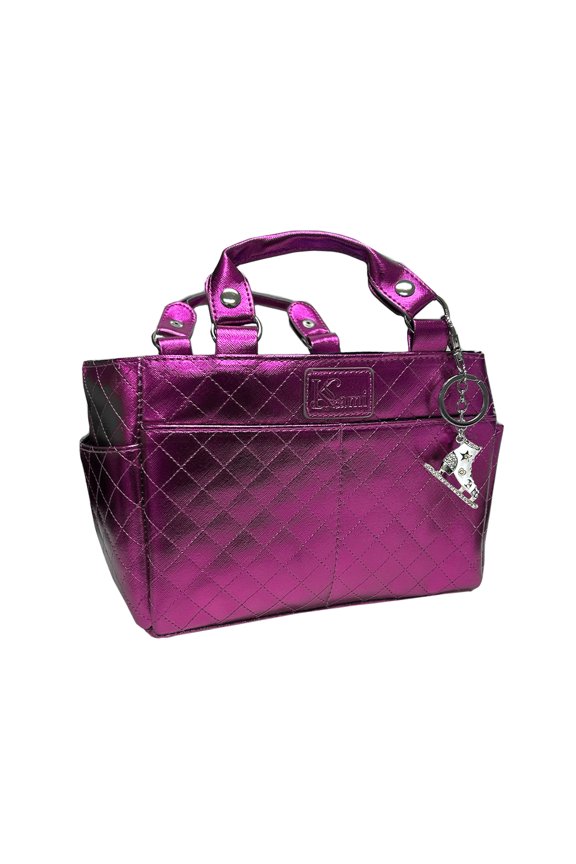 Kami-So Ice Skating Rink Tote (Metal Fuchsia) with White Crystal Skate Keychain