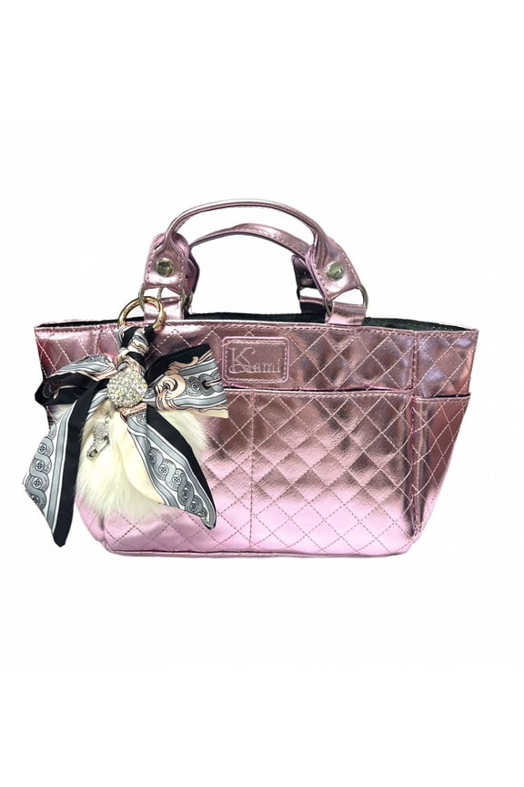 Kami-So Ice Skating Rink Tote - (Metal Rose) with Bow Keychain (White)