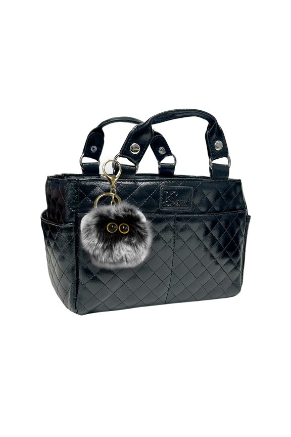 Kami-So Ice Skating Rink Tote (Onyx) with Fluffy Keychain (Black)