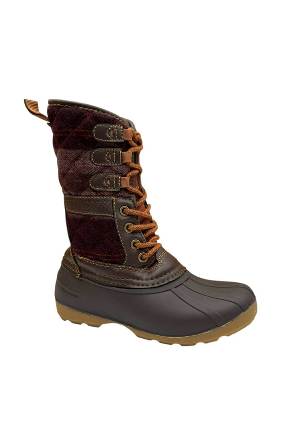 Little Girls High-Top Vegan Boots Size 12 Brown-Plaid Waterproof Insulated