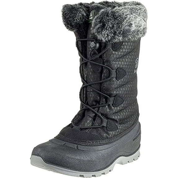Kamik Momentum2 Black Pull On Rounded Toe Waterproof Fur Trim Ankle Snow Boots (Black, 6)