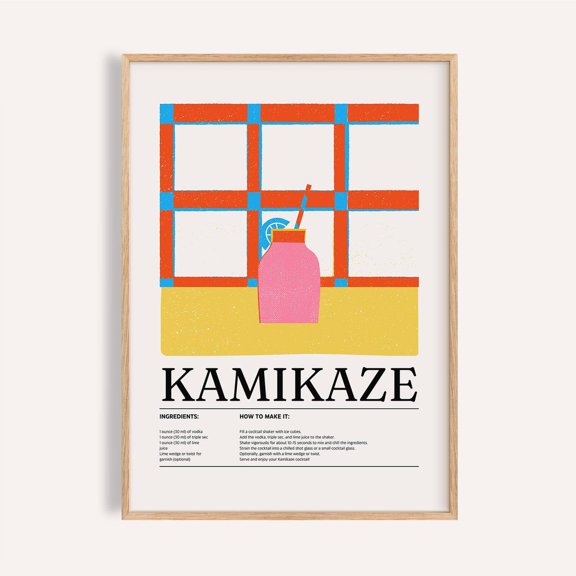 Kamikaze Cocktail Recipe Print: Retro Bar Cart Art, Bold Kitchen Decor Unframed Paper Print