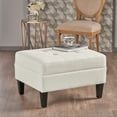 thumbnail image 1 of Noble House Kamil Elegant Fabric Ottoman, Plush Cushion, Durable Birch Wood Legs, Cushioned Top for Comfort, Ivory, 1 of 7