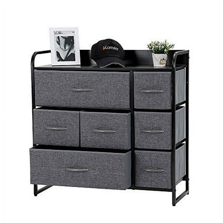 Kamiler 7 Drawer Dresser 3 Tier Storage Organizer Tower Unit for Bedroom Hallway Entryway Closets Sturdy Steel Frame Wooden Top Removable Fabric