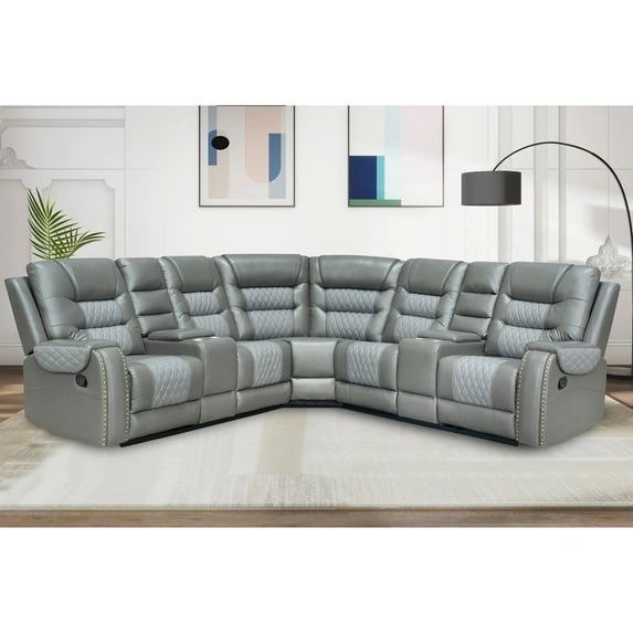 Kamiri 5 - Piece Faux Leather Reclining Sectional in Gray