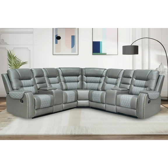 Kamiri 5 - Piece Faux Leather Reclining Sectional in Gray