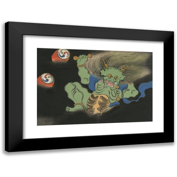 Kamisaka Sekka 14x11 Black Modern Framed Museum Art Print Titled - God of Thunder (Raijin) (Kaminari) (1909-1910)