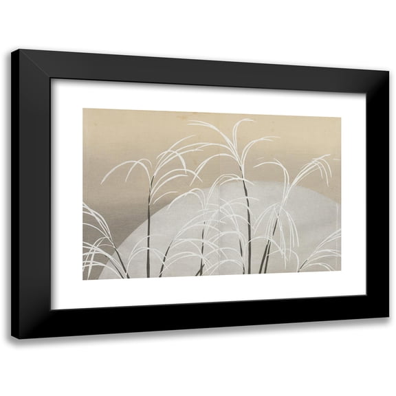 Kamisaka Sekka 14x11 Black Modern Framed Museum Art Print Titled - Pampass Grass in Moonlight (Obana Ni Tsuki) (1909-1910)