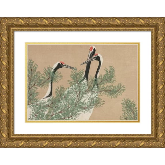 Kamisaka Sekka 14x11 Gold Ornate Wood Frame and Double Matted Museum Art Print Titled - Cranes (Tsuru) (1909-1910)