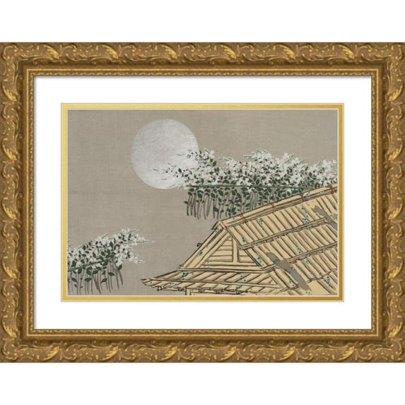 Kamisaka Sekka 18x13 Gold Ornate Wood Frame and Double Matted Museum Art Print Titled - Autumn Flowers (Aki for Work) (1909-1910)