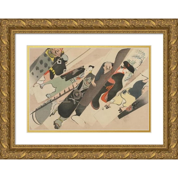 Kamisaka Sekka 18x13 Gold Ornate Wood Frame and Double Matted Museum Art Print Titled - Otsu-E (Otsu-E) (1909-1910)