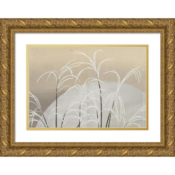 Kamisaka Sekka 18x13 Gold Ornate Wood Frame and Double Matted Museum Art Print Titled - Pampass Grass in Moonlight (Obana Ni Tsuki) (1909-1910)