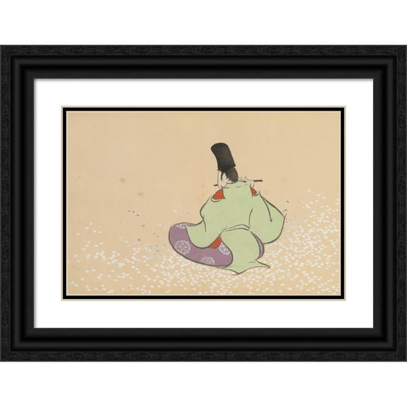 Kamisaka Sekka 24x17 Black Ornate Framed Double Matted Museum Art Print Titled: Late Spring (Boshun) (1909-1910)
