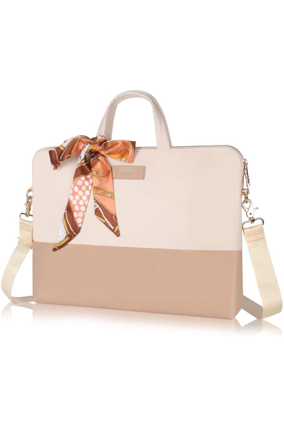 Stylish PU leather Waterproof 15.6 Inch Laptop Bag for Women, Creamy-white