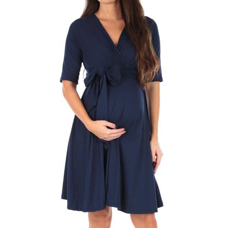Women's Maternity Dress Casual Maternity Swing Dress Pregnancy Clothes Knee  Length With Belt S-2xl