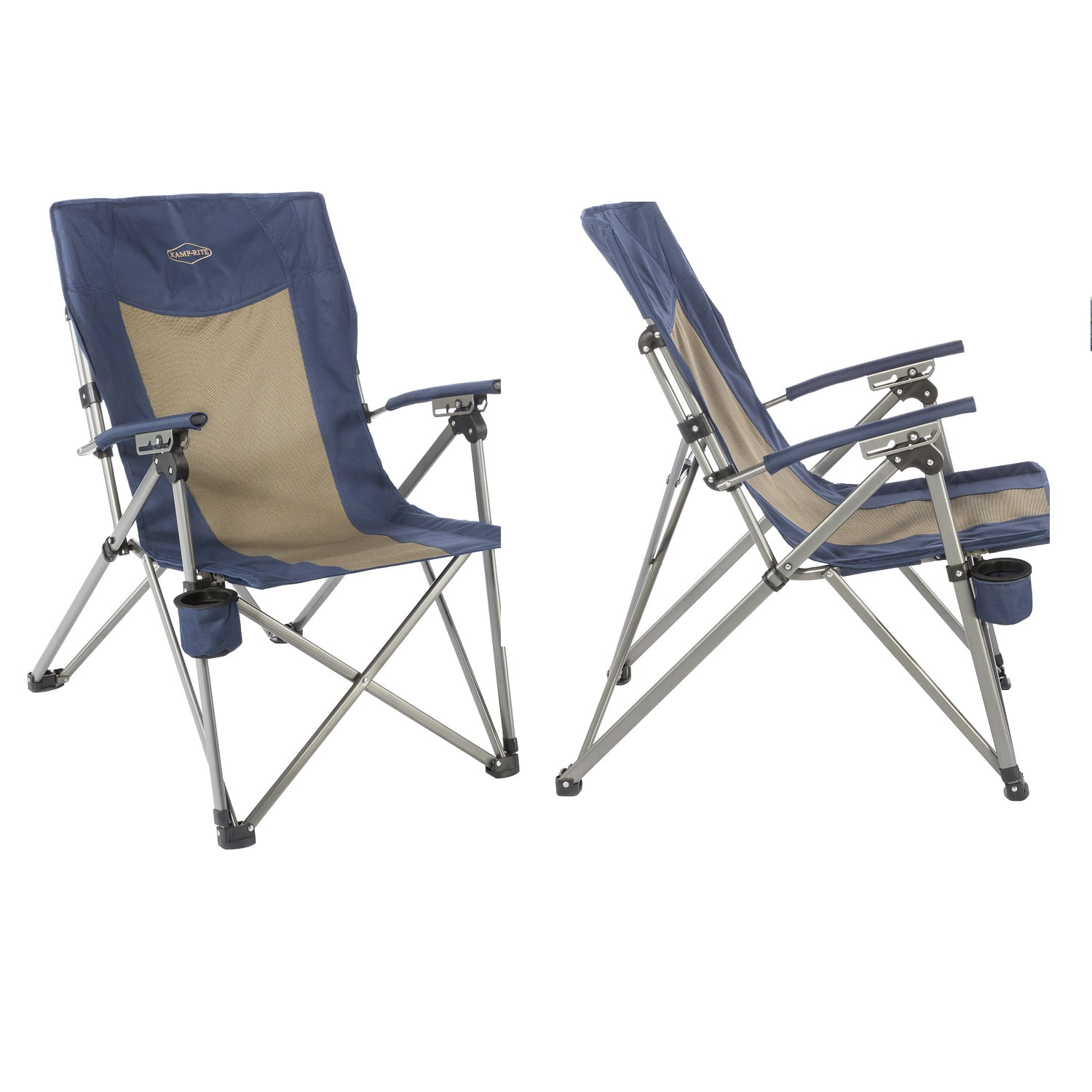 Blue and Beige Folding Camping Chair with Arms