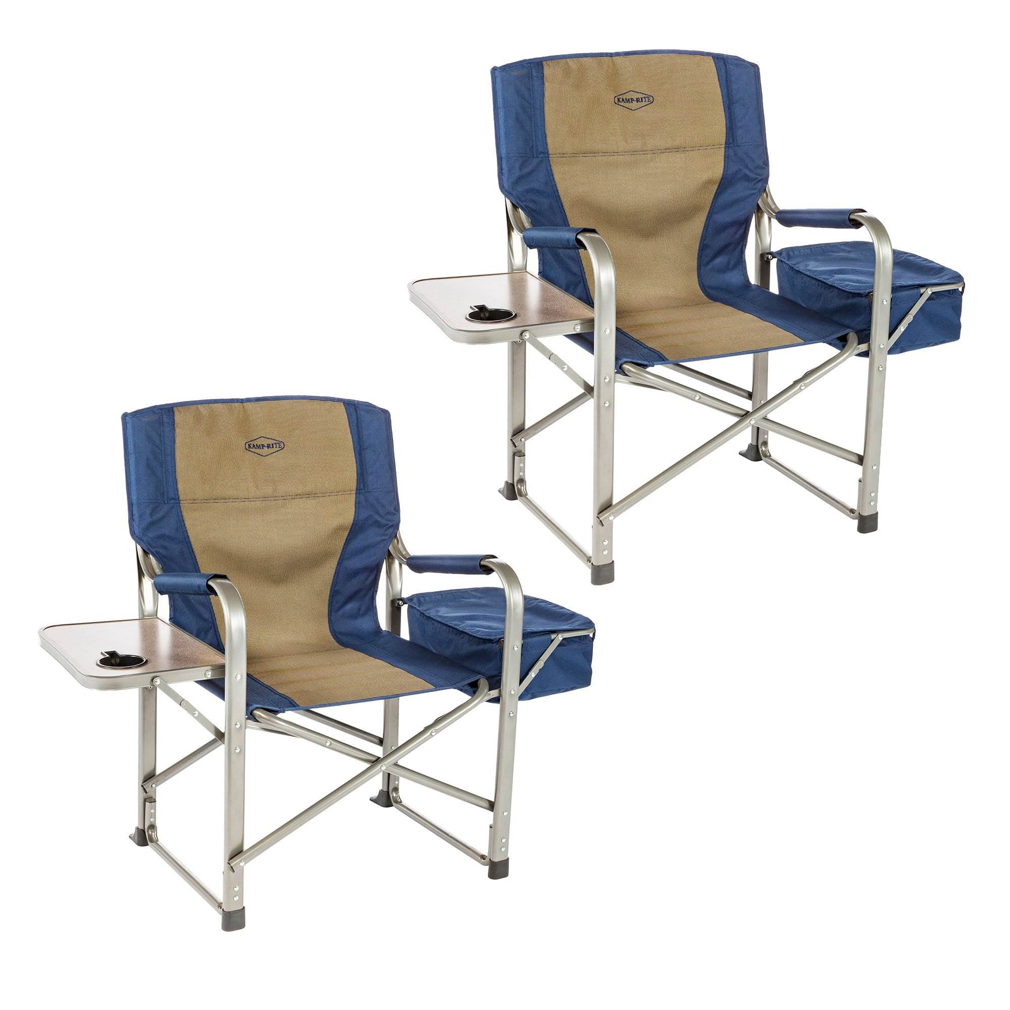 Blue Aluminum Folding Camping Chairs with Built-in Cooler (Set of 2)