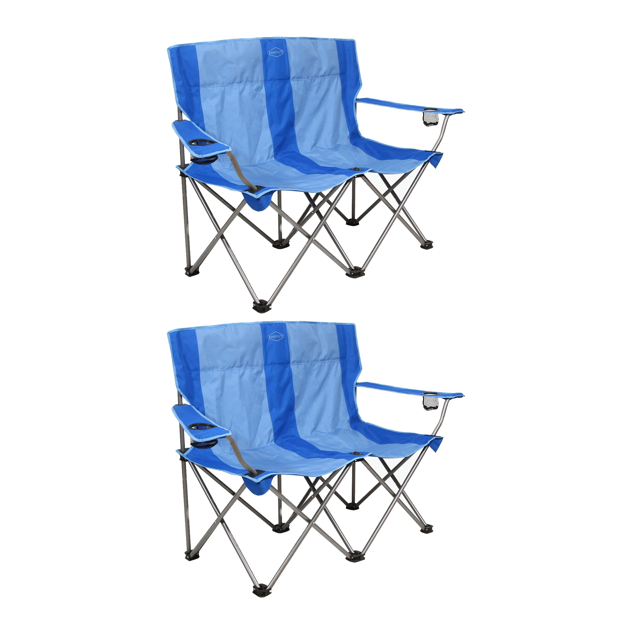 Gray Powder-Coated Steel Double Folding Camping Chair with Cup Holders