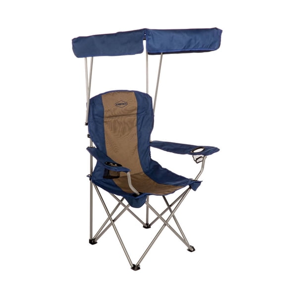 Kamp-Rite Folding Camp Chair with Shade Canopy and Cupholders, Navy/Tan