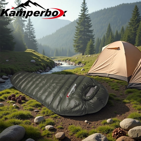 Kamperbox Cold Temperature Winter Sleeping Bag, 1000g Grey Down, 20D Nylon Shell, L/R Zipper for Double Sleeping Bag, Camping Sleeping Bag