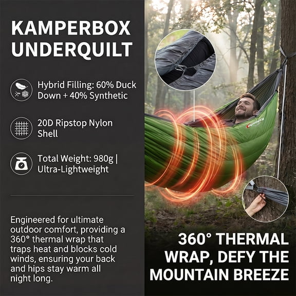 Kamperbox down Hammock Underquilt Sleeping Bag Quilted Camping Gear Travel Tourism down Quilted Hammock Underquilt for Outdoor Camping